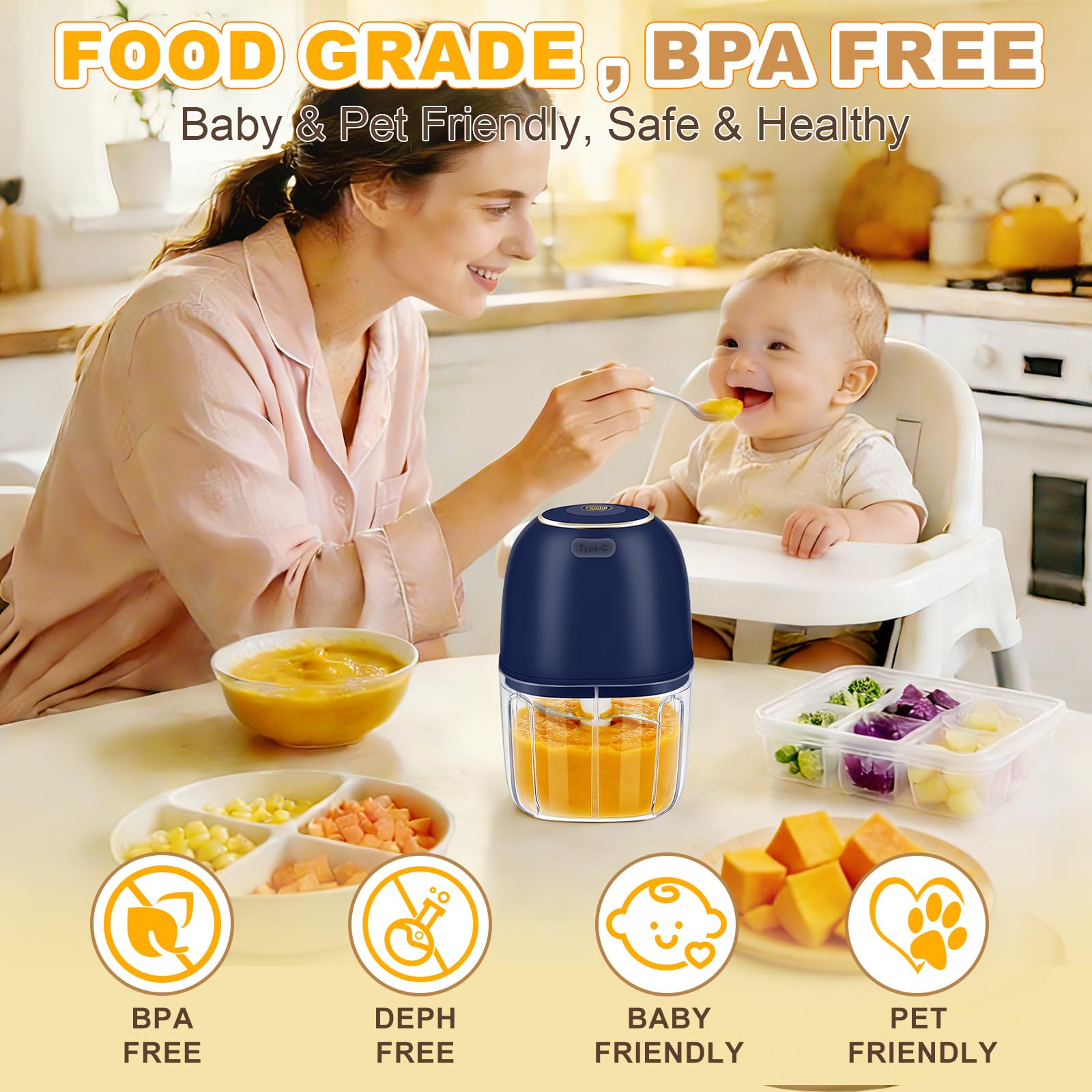 Baby Food With Meat - Electric Garlic Chopper, Cordless Mini Food