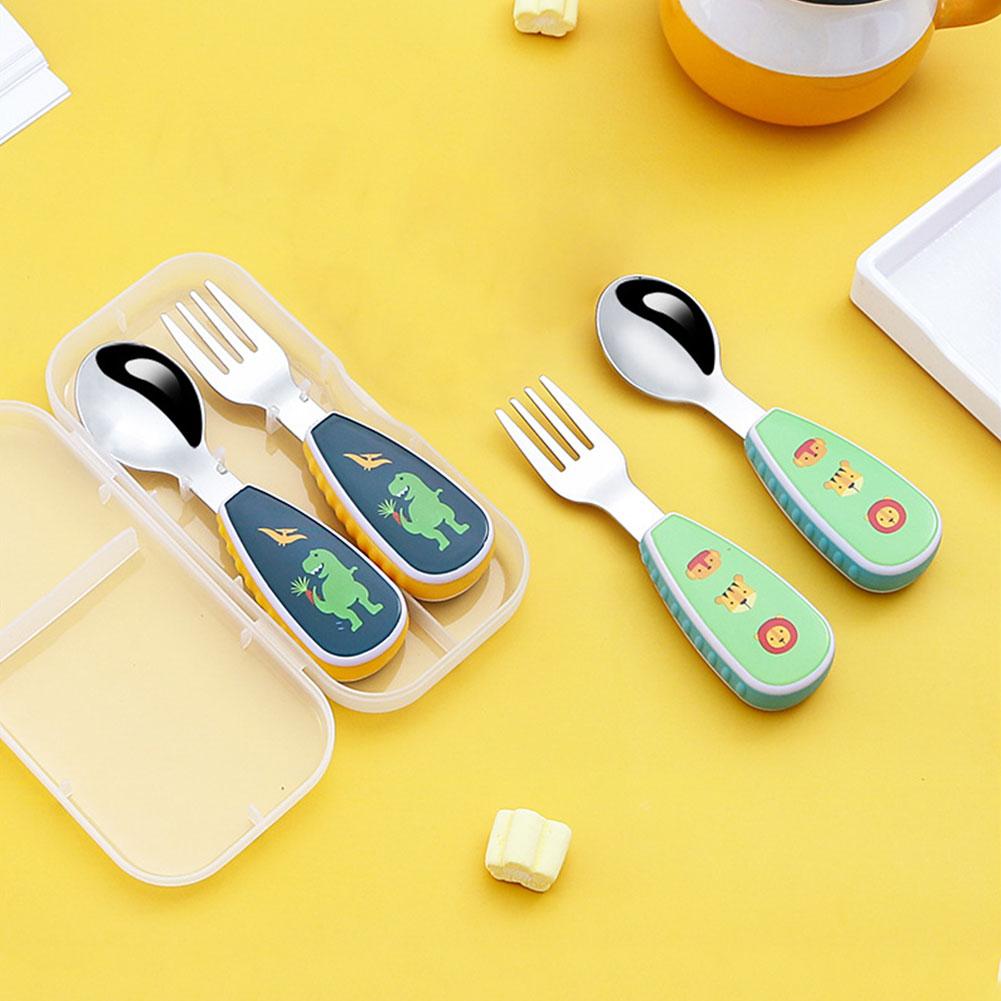 Baby Food Knife Set - 2Pc/set Children Short Handle Spoon Fork