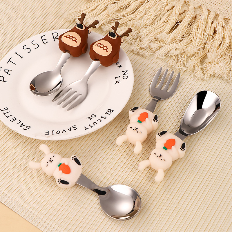 Stainless Steel Kids Spoon & F - Baby Food Knife Set 评论和价格